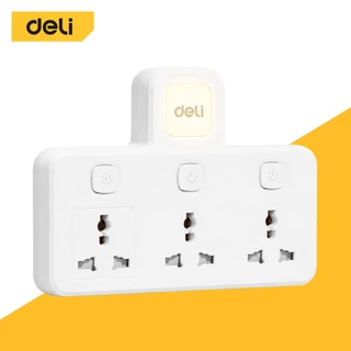 Deli อะแดปเตอร์ ปลั๊กแปลง ทนร้อน750องศา กำลังไฟ 10A 2500W ช่องเสียบ USB + Type C Universal Adapter