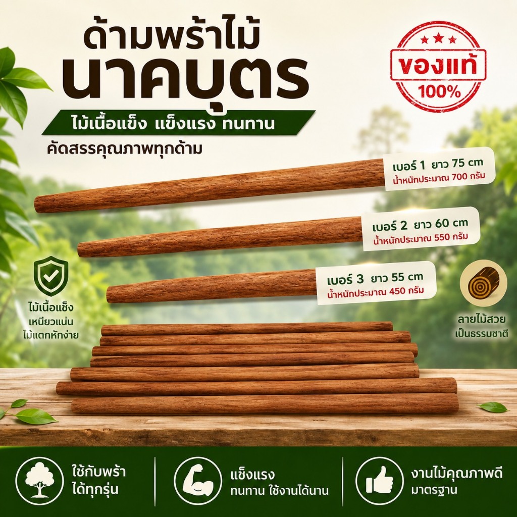ด้ามมีดพร้า ไม้นาคบุตรแท้ ด้ามมีด ด้ามพร้า ด้ามไม้ ด้ามเสียม