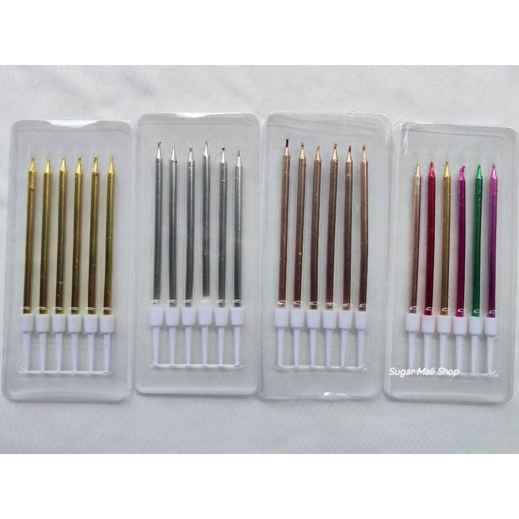 เทียนวันเกิด เทียนแท่งดินสอ 6แท่ง สลับสีขาว+ทอง สีขาว+ดำสีเงิน ทอง โรสโกล คัพเค้กวันเกิด สีสวย ดูดีมีสไตล์