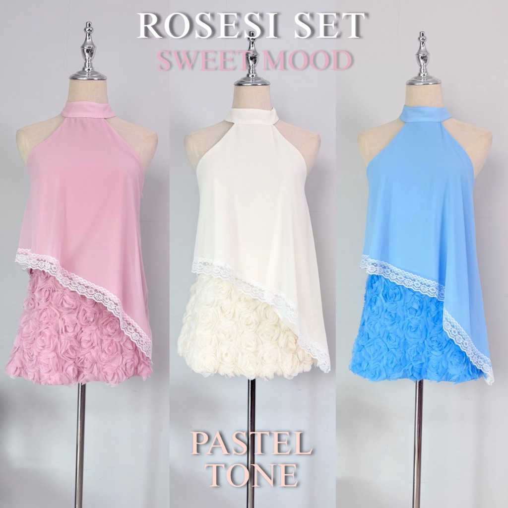D084 ชุดเซ็ตน่ารัก เสื้อชีฟองเฉียงข้าง แมทกระโปรงดอกไม้ ชุดเที่ยว ชุดเซ็ตสวยๆ