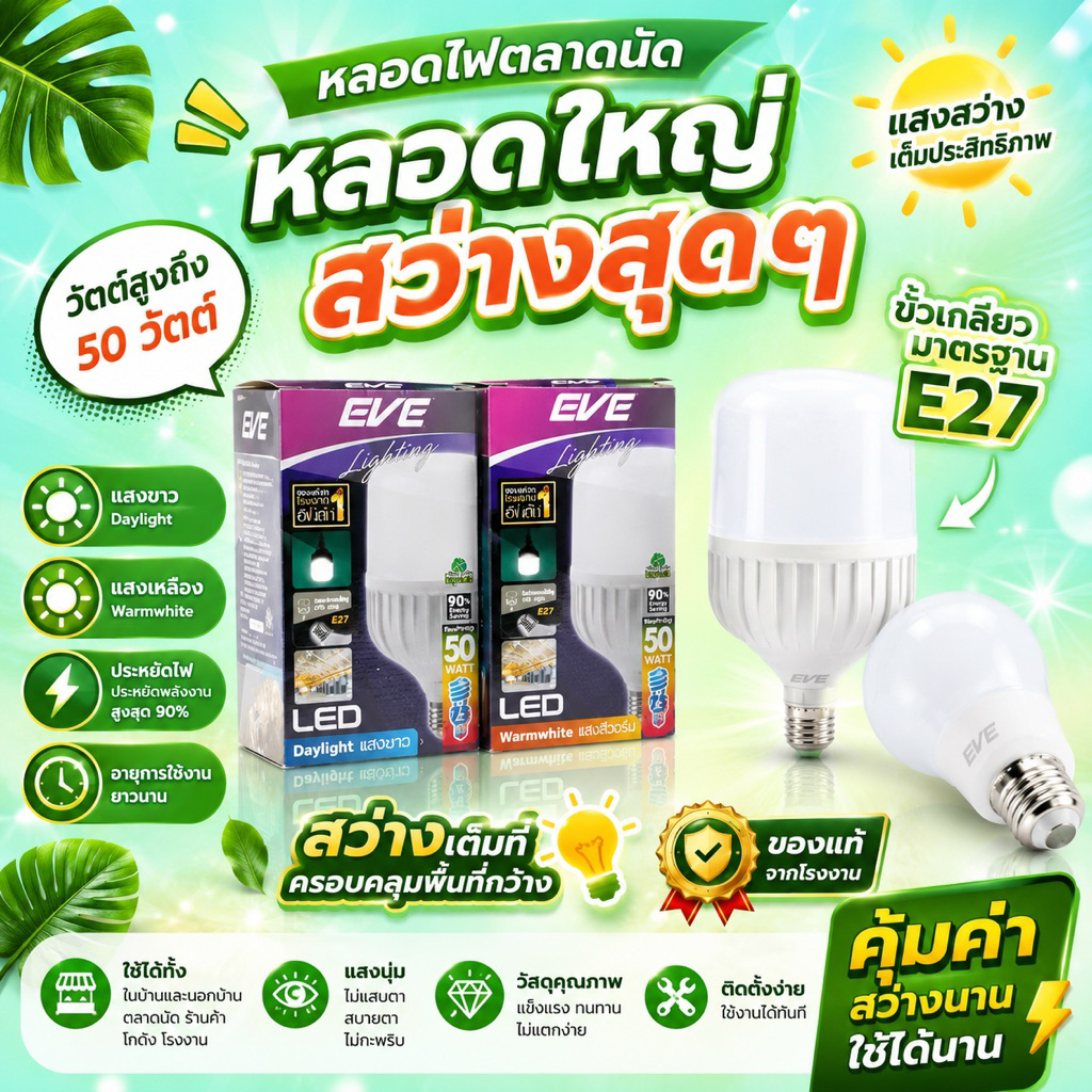 หลอดไฟ ไฮวัตต์ แอลอีดี รุ่น Shop Bulb ไฟโรงงาน แอลอีดี ขนาด 20W 30W 40W 50W แสงขาว ขั้วหลอด E27