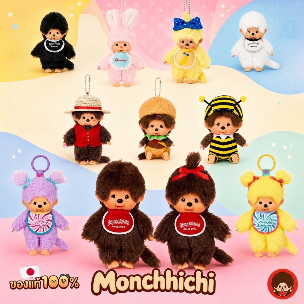 ตุ๊กตาพวงกุญแจ Monchhichi Sekiguchi Japan ของแท้ 100% รุ่นยอดนิยม ขนนุ่ม น่าสะสม พร้อมส่ง