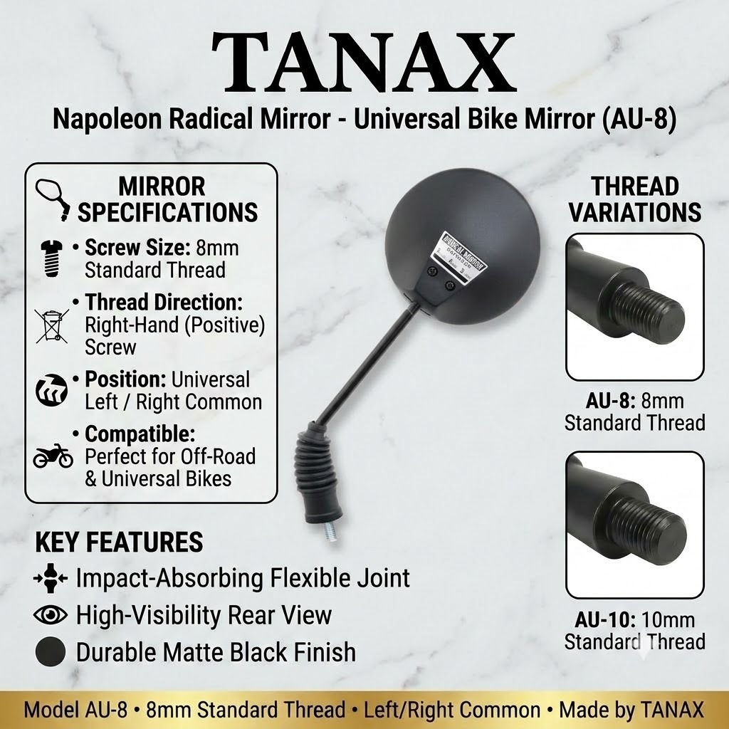 TANAX NAPOLEON Radical Mirror | Genuine Japan - Impact Absorbing - AU-8 (8mm) & AU-10 (10mm)