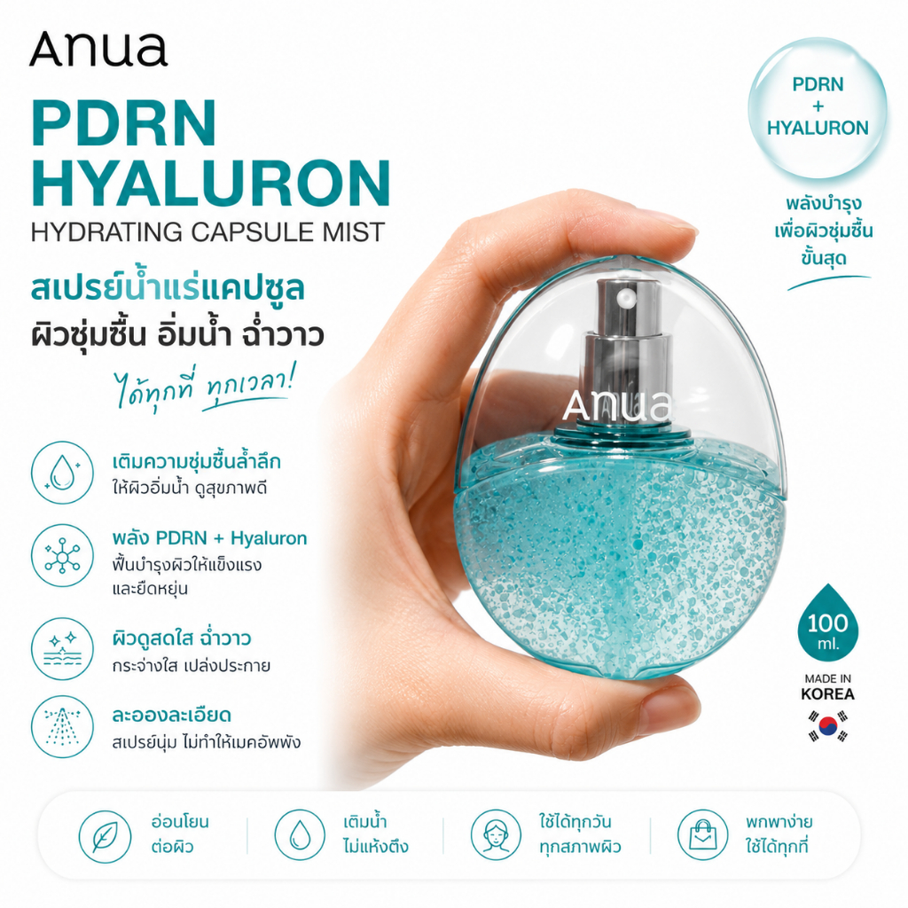 Anua PDRN Hyaluron Capsule Mist 30ml สเปรย์เติมความชุ่มชื้น ผิวฉ่ำโกลว์ พกพาสะดวก