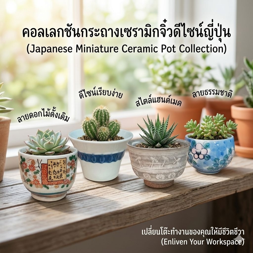 กระถางเซรามิกญี่ปุ่นมือสอง กระถางต้นไม้ บอนไซ เนื้อเซรามิก ใส่กระบองเพชร stock I
