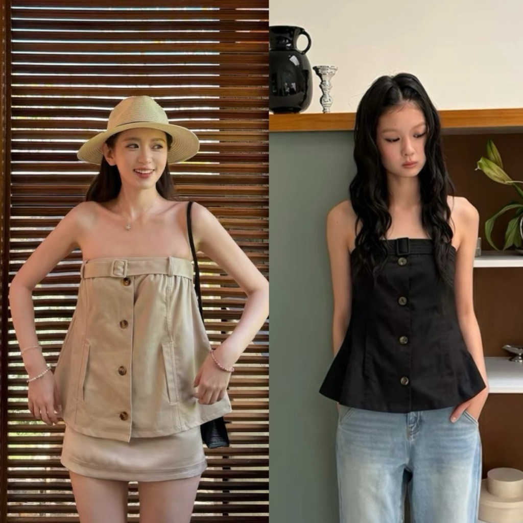 พร้อมส่ง ดำ 9995# เสื้อสายเดี่ยว สายถอดออกได้ ได้จะใส่เป็นเกาะอกก็ดูsexy เนื้อผ้าดี ทรงสวย TAG:WG.WE