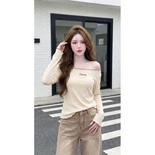 🎀 Sweet Frill Top เสื้อปักsheenyปาดไหล่