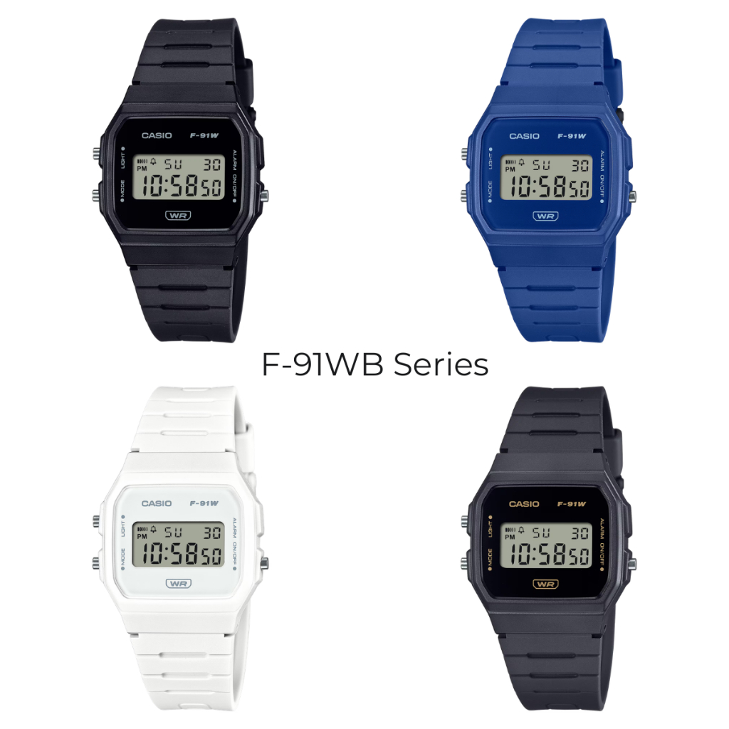 Casio นาฬิกาข้อมือผู้ชาย/ผู้หญิง สายเรซิ่น รุ่น F-91WB(F-91WB-8A,F-91WB-1A,F-91WB-2A1,F-91WB-7A)
