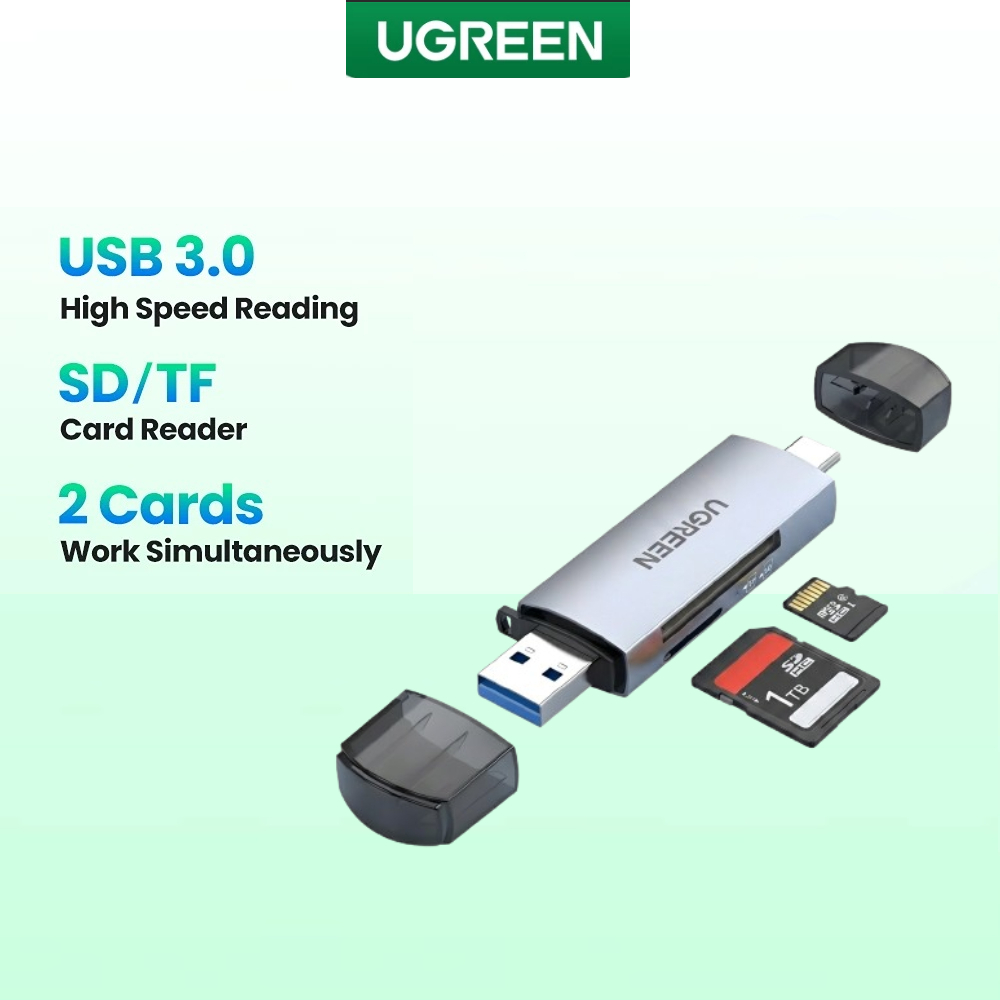 UGREEN 50706 Card Reader 2in1 USB C+USB 3.0 /SD Card/Micro SD(TF) การ์ดรีดเดอร์ 2in1 TYPE C/USB 3.0