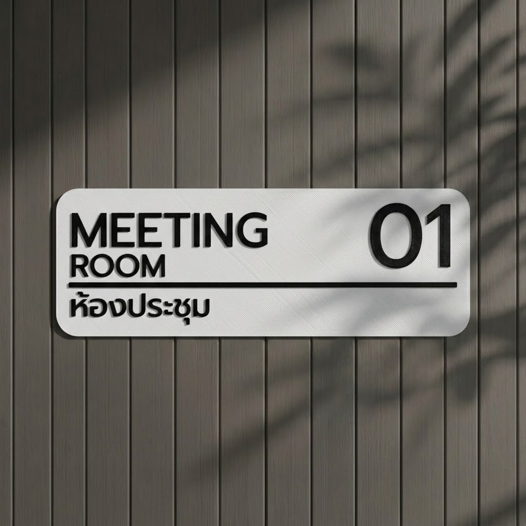 ป้ายห้องประชุมมินิมอล 3D Meeting Room Sign ป้ายชื่อห้องสไตล์คาเฟ่และสำนักงานยุคใหม่ น้ำหนักเบา ติดง่าย ขนาด3.5"x9.5"