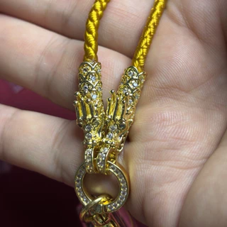 สร้อยพระเชือกถักสีทอง พร้อมหัวมังกรชุบทอง สำหรับเลี่ยมพระ เหรียญพระ เครื่องราง งานประณีต ใส่สบาย