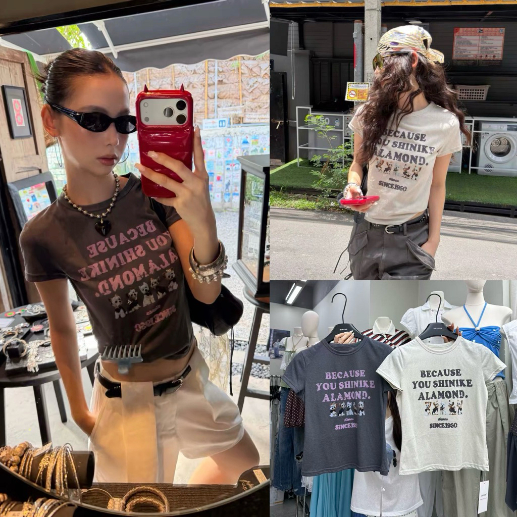ส่งด่วน 🛵 26T366 MMFISH เสื้อยืดสายแฟ ผ้าสลาฟงานสกรีนอักษรและน้องหมา