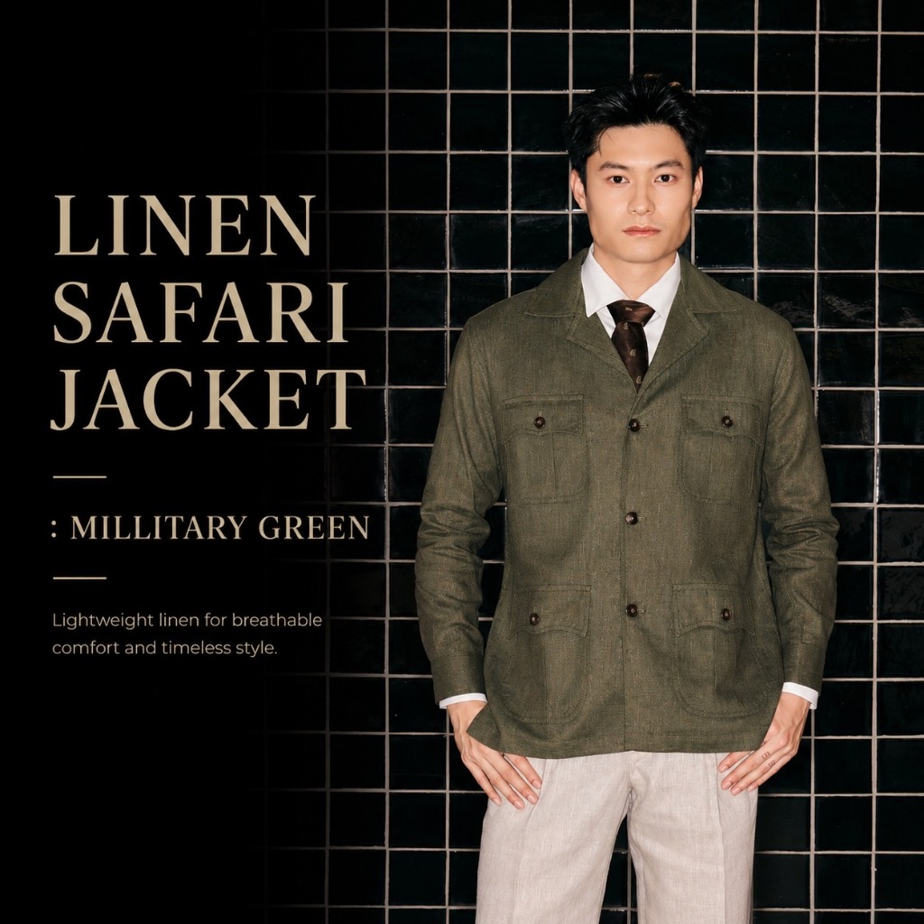 TOFFY & BROWN / LINEN SAFARI JACKET  (MILLITARY GREEN)
