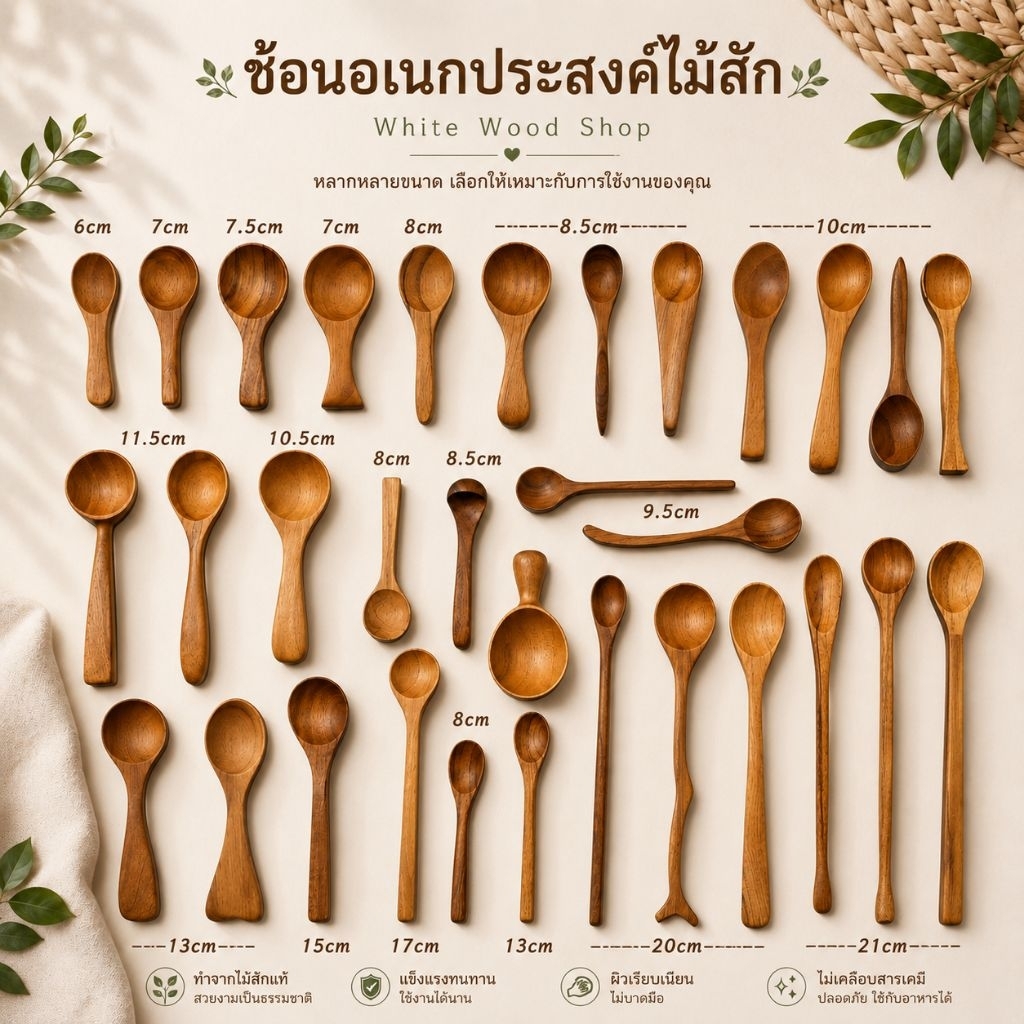 ช้อนไม้ ช้อนตักเครื่องปรุง(5ชิ้น)