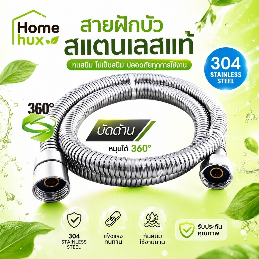 SM-1520 ความยาว 1.20 เมตรสายฝักบัวสแตนเลส 304 แบบปัดด้าน ร่องชิด บิดไม่รูด ไม่แตก แข็งแรง ทนทาน ไม่เป็นสนิม