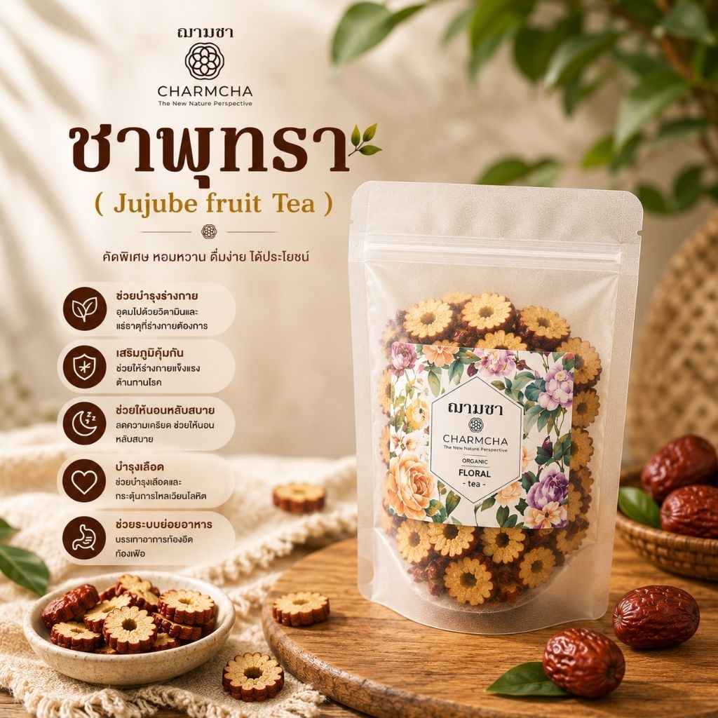 ชาพุทรา (Jujube fruit Tea) บำรุงผิวพรรณ บำรุงประสาทและสมอง รักษาโรคโลหิตจาง ชาดอกไม้ ฌามชา