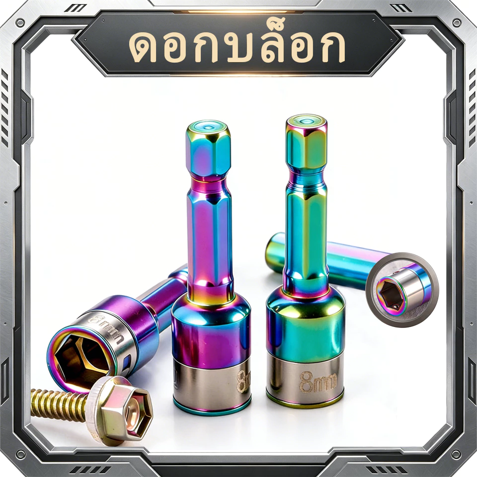 ดอกบล็อกลูกปืน 8 มม. รุ่นอัปเกรด ไร้แม่เหล็ก จับน็อตแน่น ยาว 45/65 มม. สีไทเทเนียม/สีดำ ใช้กับสว่านไฟฟ้า