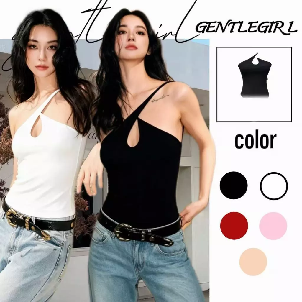#GG🎀เสื้อสายเดี่ยวทรงเข้ารูปสุดเซ็กซี่ ดีไซน์คล้องคอซ่อนอยู่ด้านใน เปิดไหล่ และมีดีเทลเว้าช่วงตั