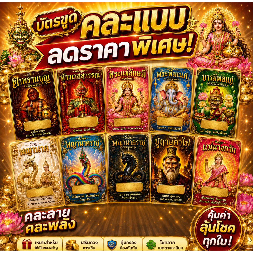 บัตรขูดเลขสิ่งศักดิ์แบบคละแบบ บัตรขูดมหาเฮง ขายดี