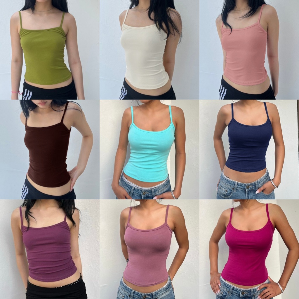 cherryshop พร้อมส่ง เสื้อกล้ามสั้นแบบเลเยอร์แฟชั่นฤดูร้อนใหม่สไตล์สาวอเมริกันสุดฮอต สีพื้น พรีเมียม ไม่ย้วย