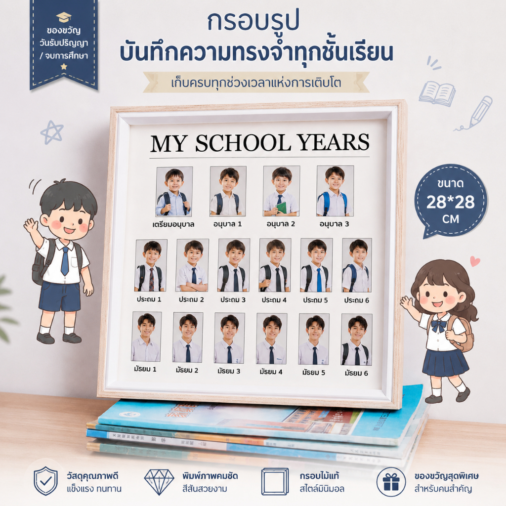 กรอบรูปเด็กนักเรียน My School Years อัพเกรดใหม่! วางตั้งโต๊ะหรือแขวนติดผนังก็ได้ ดีไซน์ 2-in-1 ใช้งานหลากหลาย