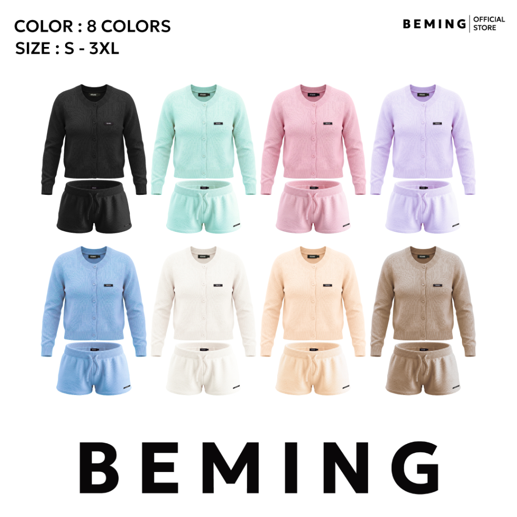 BEMING Betty - เสื้อคาดิแกนไหมพรมและกางเกงขาสั้น ดีไซน์เรียบแต่ได้ลุคที่น่ารัก