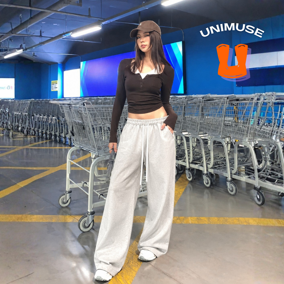 ส่งด่วน Unimuse กางเกงวอร์มขายาว ขากระบอกใหญ่ กางเกงขายาว ทรงหลวม ลำลอง ใส่ได้นาน ใส่แล้วดูผอม ส่งจากไทย