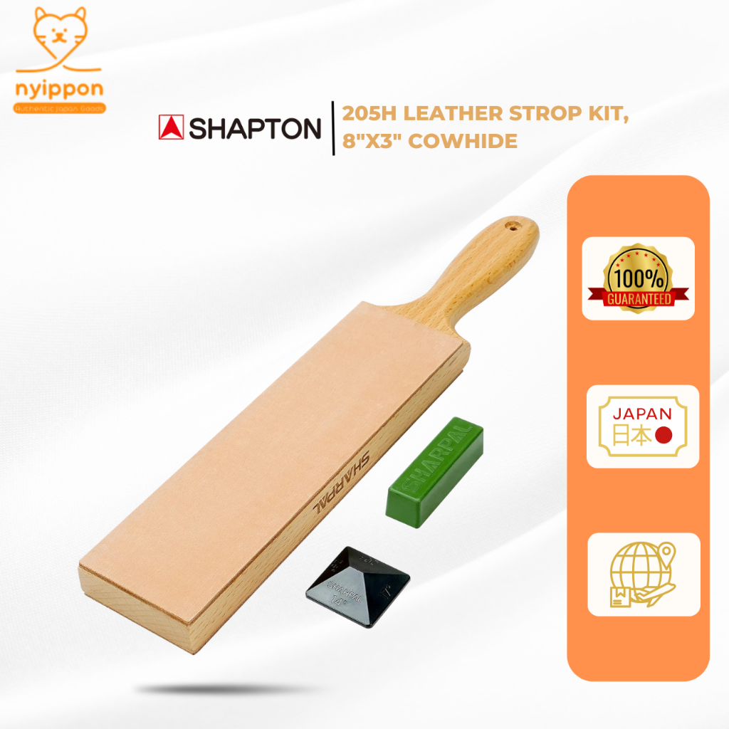 SHARPAL 205H Leather Strop Kit, 8"x3" Cowhide with Compound & Guide for Knives, Razors, Chisels