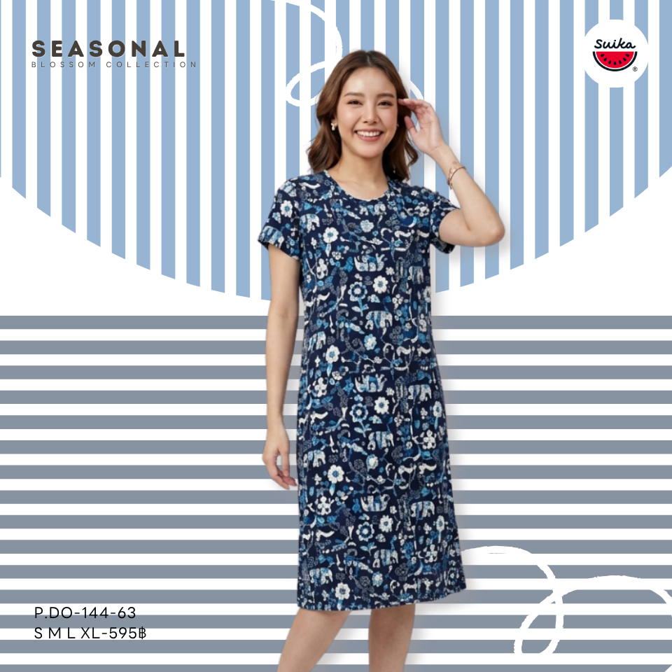 เสื้อแตงโม (SUIKA) - เสื้อแตงโม เดรสผ้ายืดคอกลม พิมพ์ลาย ( P.DO-022 196 322 144 167 ) — صورة 6