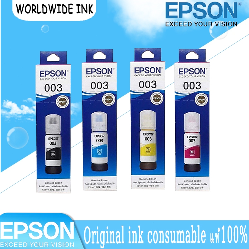 จัดส่งในกรุงเทพใช้เวลา1-2วัน，EPSON 003 หมึกแท้ 100% 4 สี BK, C, M, Y หมึกเติมแท้สำหรับ EPSON