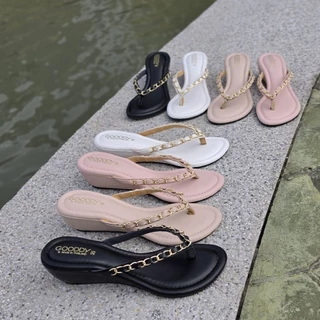 OHODOODEE รองเท้าส้นตึกหูหนีบสายโซ่ รุ่น "Luxury Chain Wedges" N7013
