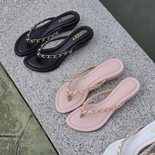 OHODOODEE รองเท้าส้นตึกหูหนีบสายโซ่ รุ่น "Luxury Chain Wedges" N7013