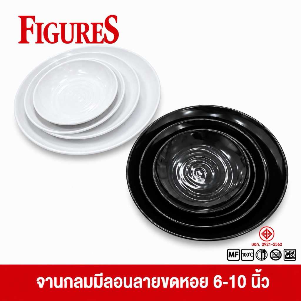 Figure จานกลมมีลอนลายขดหอย จานมีลอน จานลายขดหอย 6-10 นิ้ว P308