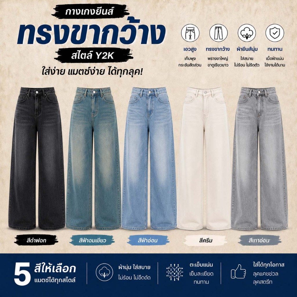 กางเกงยีนส์ผู้หญิง เอวสูง ขากว้าง สีดำเฟด ทรงหลวม Y2K แฟชั่นเกาหลี พรางหุ่น เก็บทรง ใส่สบาย แมทช์ง่าย ดูสูง