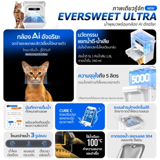PETKIT Eversweet Ultra with Camera AI น้ำพุแมวมาพร้อมกล้อง Ai อัจฉริยะ ท็อปเรือธงแห่งปี2026 น้ำพุแมวอัตโนมัติ