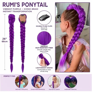 แฮร์พีชหางม้า Rumi สีม่วง 66cm ผมเปียยาว 165g สำหรับเด็ก ผู้ใหญ่ และงานคอสเพลย์ ใช้กับชุดคอสเพลย์