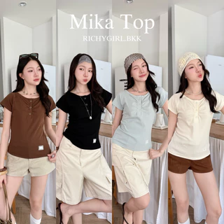 RICHYGIRL | Mi-ka Top เสื้อยืดคอวี กระดุมสแนป ผ้ายืดนิ่มใส่สบาย ทรงเข้ารูปพอดีสวย (S/M/L)