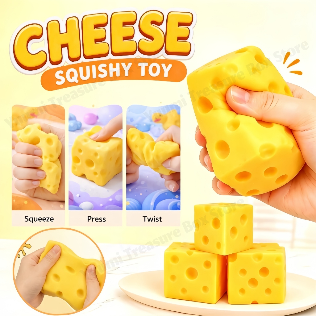 Cheese Squishy🧀ชีสบีบคลายเครียด ล้างน้ำได้ ไม่ต้องซื้อใหม่ เนื้อแน่นหนึบ ไม่มีไส้จิ้มมือ บีบฟินทั้งวัน ของเล่นบีบสุดฮิต
