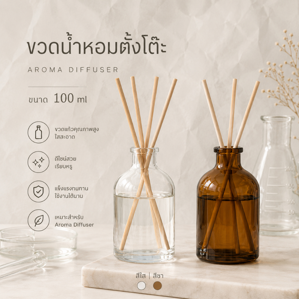(เพิ่มฝาได้) ขวดน้ำหอม 100 ml สีชาและใสสำหรับแบ่งใส่น้ำหอม ปลูกไม้น้ำ ทำของแต่งบ้าน