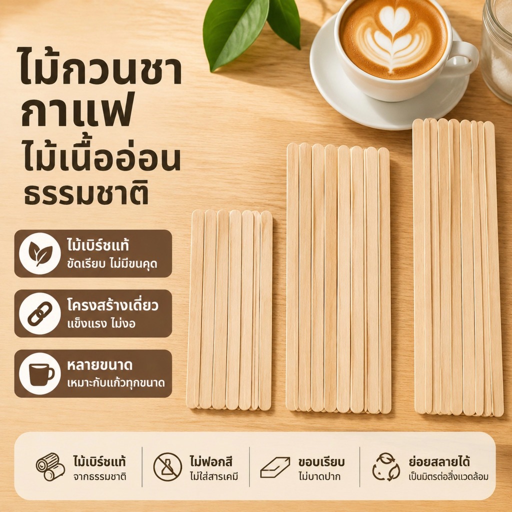 LEMO-T ที่กวนกาแฟทำจากไม้แบบใช้แล้วทิ้ง50ชิ้นช้อนคนเครื่องดื่มร้อนเย็น