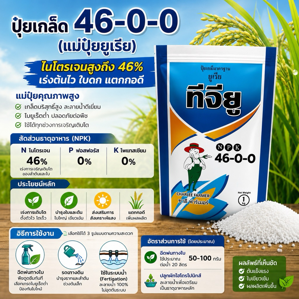 ชาลีเฟรท ปุ๋ยเกล็ด 46-0-0 1 กิโลกรัม เร่งใบ เร่งต้น ดูดซึมง่าย