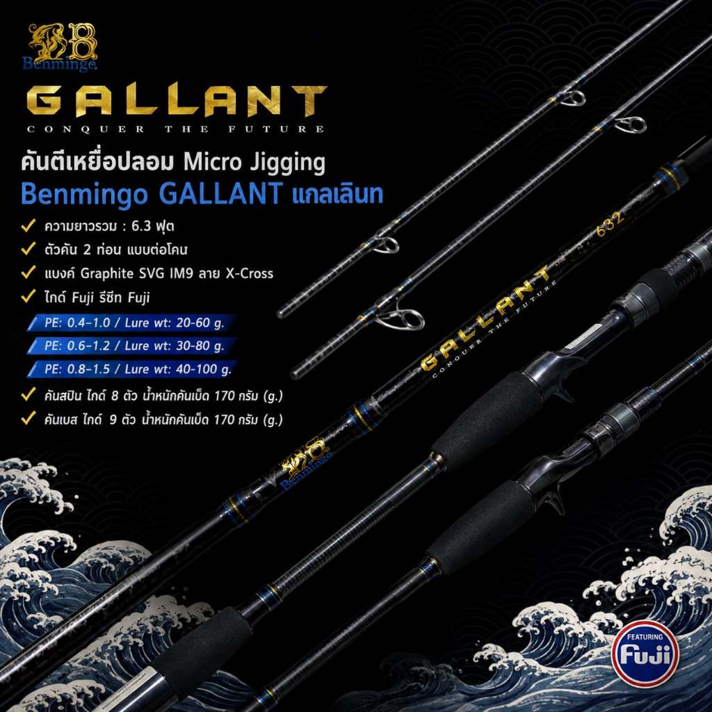 [พร้อมส่ง] คันตีเหยื่อปลอม Micro Jigging Benmingo GALLANT แกลเลินท ยาว 6.3 ฟุต ต่อโคน