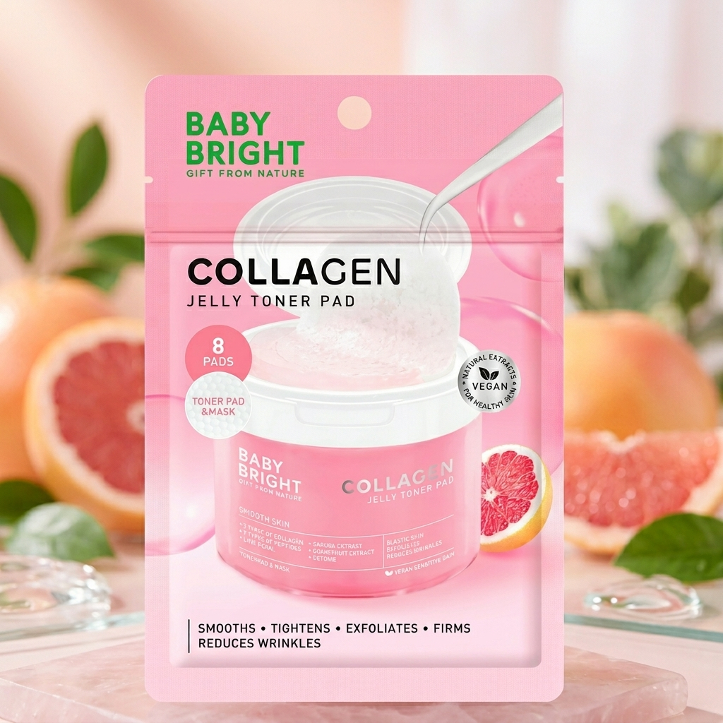 [แบบซอง] เบบี้ไบร์ท คอลลาเจน เจลลี่ โทนเนอร์แพด Baby Bright เช็ดและมาสก์ผิว (8 Pads)