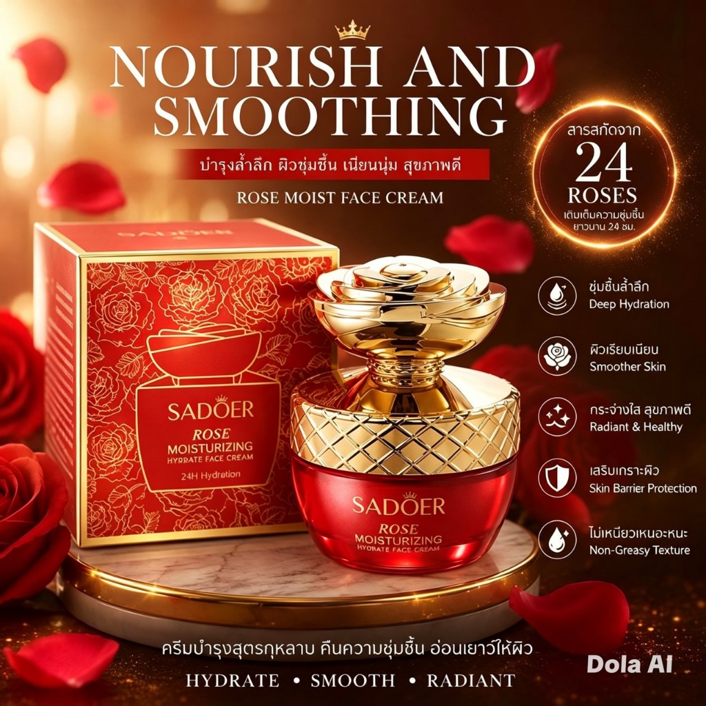 ครีมโรสโกลว์ ให้ความชุ่มชื้น ผิวกระจ่างใส เหมาะสำหรับผิวมัน SADOER ของแท้ Moisturizer Skincare ปริมาณ50กรัม