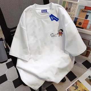 เสื้อยืดโอเวอร์ไซส์ผู้หญิง​ เสื้อยืดแขนสั้นสีฟ้าอ่อน ลายการ์ตูน ครัยอน ชินจัง ตัวการ์ตูนน่ารัก 6.23