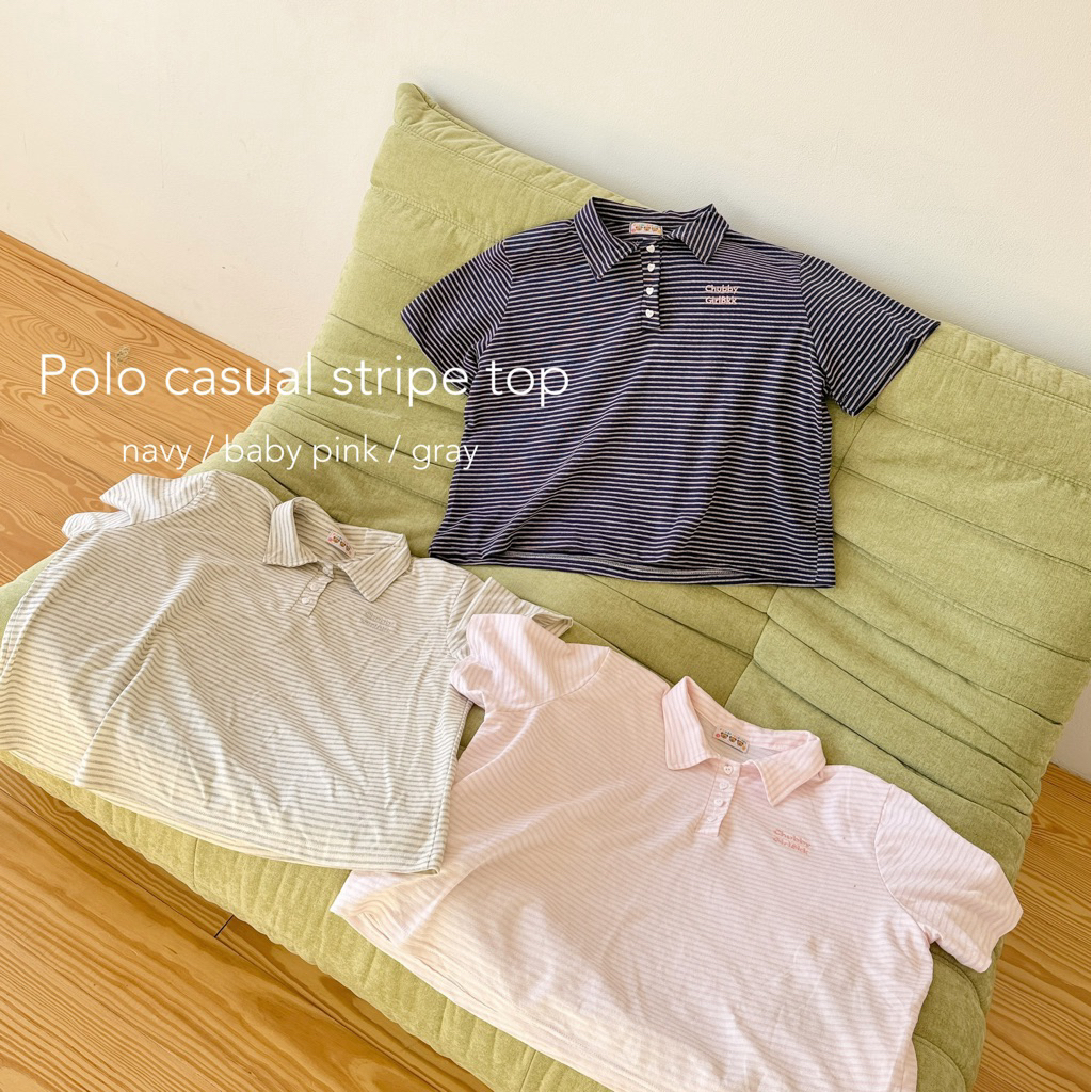 Chubbygirlbkk - Polo casual stripe top เสื้อโปโลผ้ายืด ลายริ้ว สาวอวบ ใส่สบาย