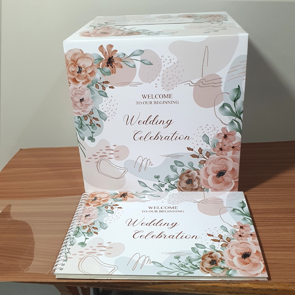 เซ็ทใหญ่ สมุดเซ็นอวยพร ขนาดA4+กล่องใส่ซองแต่งงาน ขนาด29x29x29cm พร้อมส่ง  ***แก้ไขข้อความทักแชทสรุปแบบก่อนกดสั่งซื้อ***