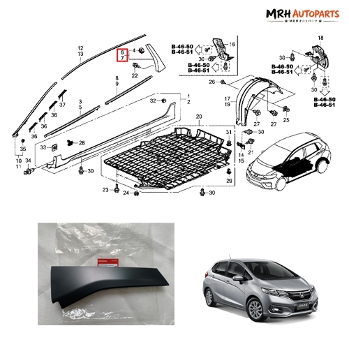 พลาสติกปิดเสาประตูหลัง Honda Jazz Gk 2014-2020 แท้ศูนย์ราคาต่อ 1 ข้าง