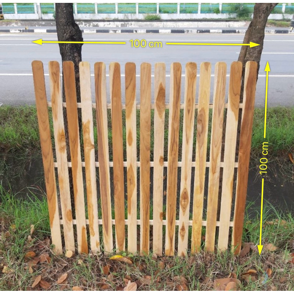 รั้วไม้สัก รั้วสนามหญ้า รั้วแผ่นใหญ่ ไม้หนา ขนาด 100*100cm คัดพิเศษ