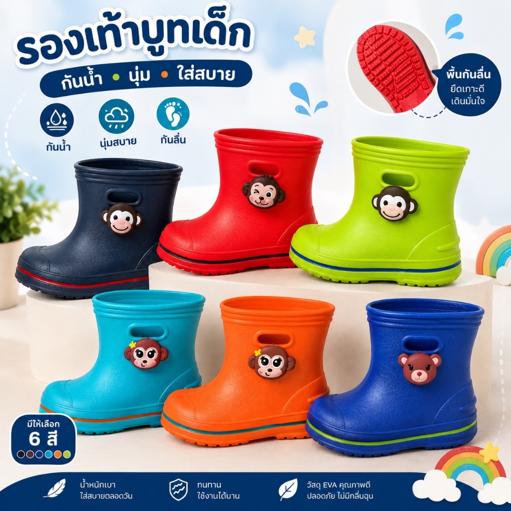 งานไทย!!  G7 รองเท้าบูทเด็ก รองเท้าบูทเบา  ลายการ์ตูนน่ารัก (คละตัวการ์ตูนจากโรงงาน)